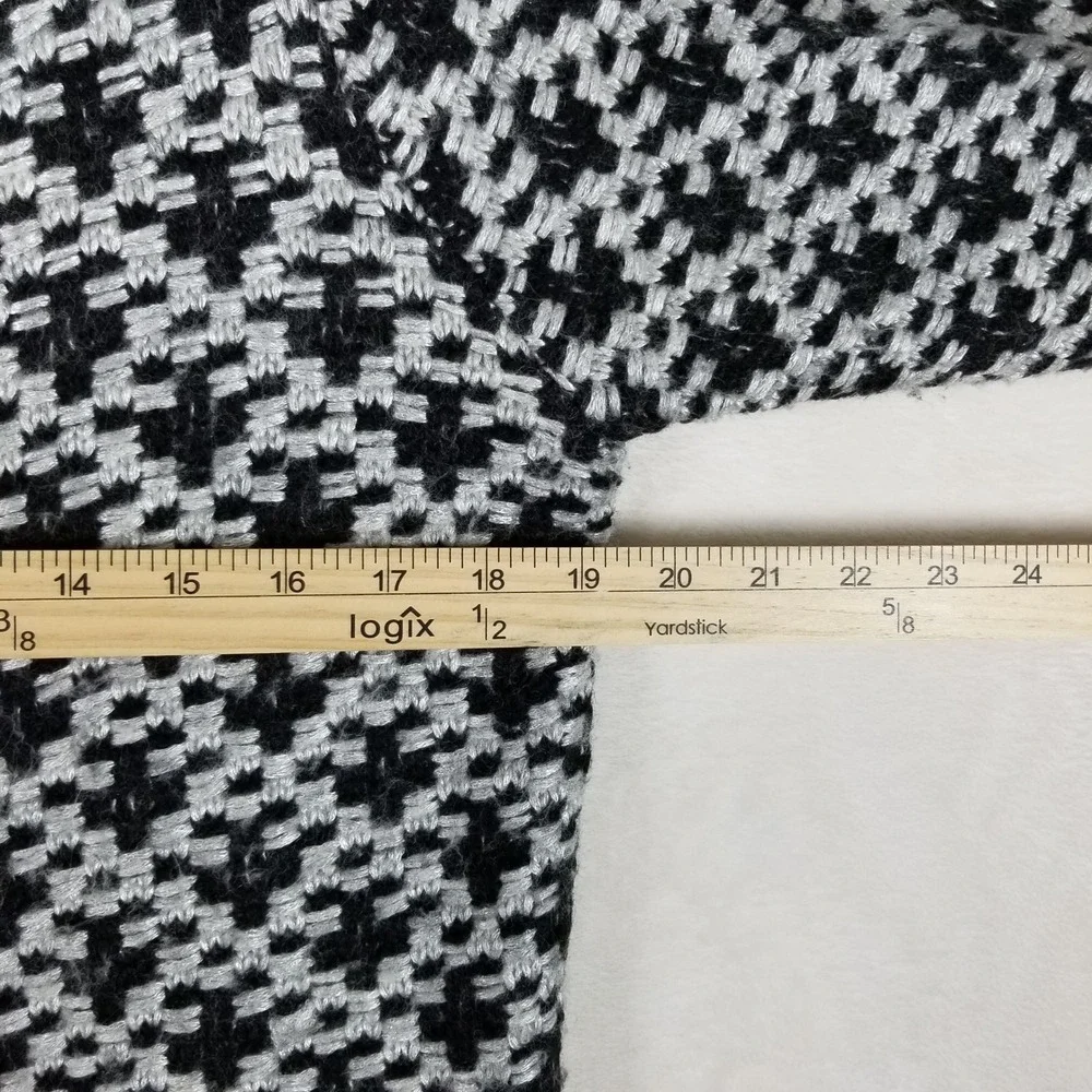 Chico's Cardigan Women Size L Black White Red Wool Blend Geometric Duster Coat